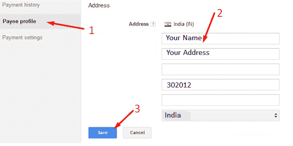 adsense payee profile address information hindi