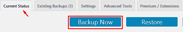 updraftplus plugin backup button