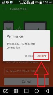 Accept Permission Xender connect transfer file