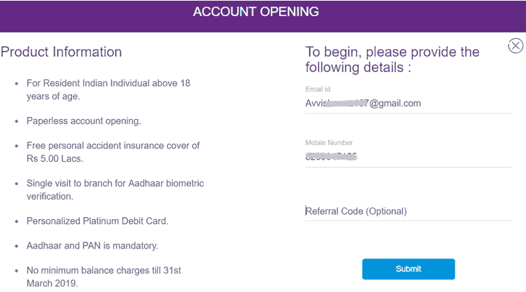 Bank Account Opening Saving Account