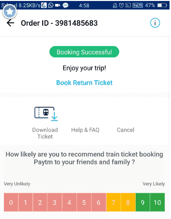 Rail train ticket booking successfully