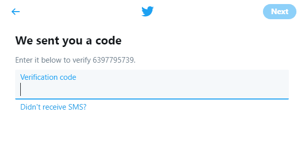 Twitter Verification Code SMS For open Account