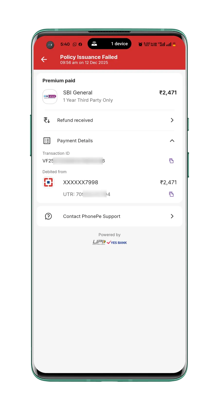 PhonePe payment failed transaction details screenshot - failed status proof (paisa kat gaya par failed)